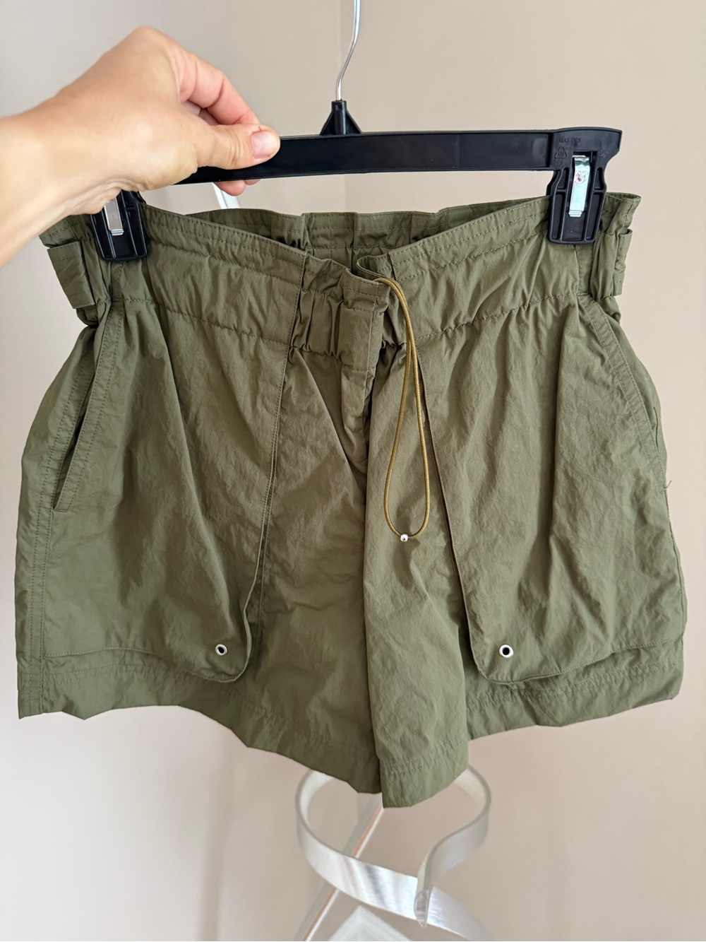 Helmut Lang Olive Green Drawstring Utility Shorts